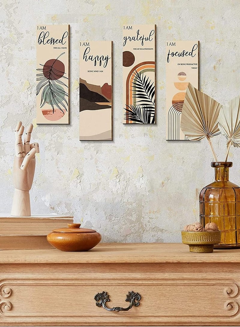 مؤسسة فكرة اليوم اليوم فكرة جدار الفن يطبع 11 × 4 × 1 بوصة، مجموعة من 4، منتصف القرن التأكيدات الإيجابية جدار ديكور ملهمة بوهو يطبع جدار الفن الحد الأدنى يطبع ديكور المنزل للمطبخ، غرفة نوم، غرفة المعيشة - Image 4