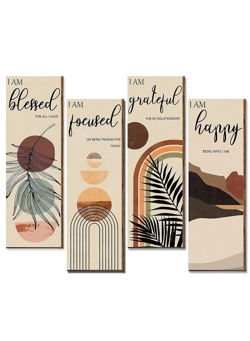 مؤسسة فكرة اليوم اليوم فكرة جدار الفن يطبع 11 × 4 × 1 بوصة، مجموعة من 4، منتصف القرن التأكيدات الإيجابية جدار ديكور ملهمة بوهو يطبع جدار الفن الحد الأدنى يطبع ديكور المنزل للمطبخ، غرفة نوم، غرفة المعيشة - Image 1