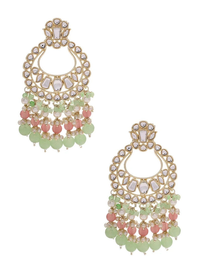 Priyaasi Plated Kundan  Beaded Contemporary Chandbalis