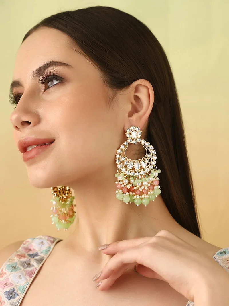 Priyaasi Plated Kundan  Beaded Contemporary Chandbalis