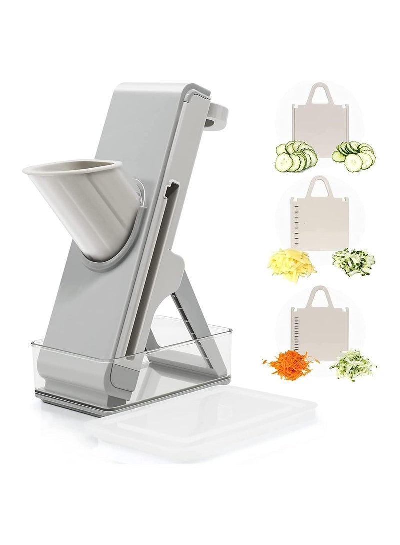 Arabest Multifunctional Vegetable Cutter Mandolin Slicer Kitchen Vegetable Cutter Safety Potato Slicer Food Chopper Grater Vegetable Fruit Meat Slicer With Container Replaceable Blades - Image 1