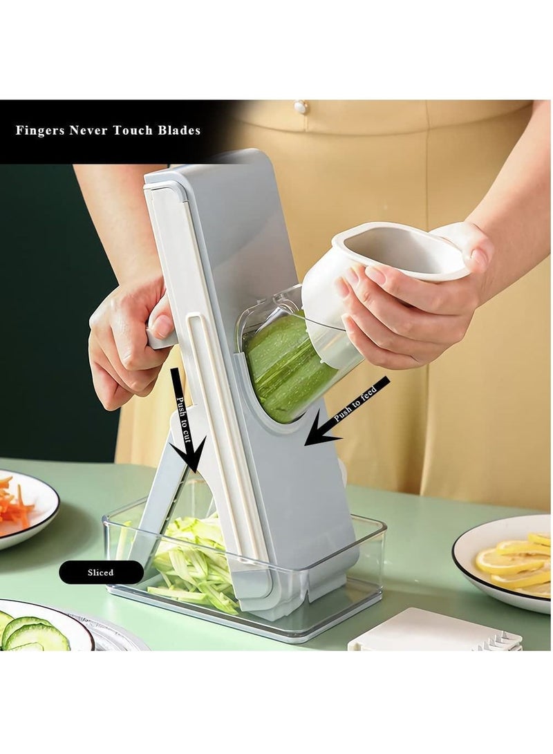 Arabest Multifunctional Vegetable Cutter Mandolin Slicer Kitchen Vegetable Cutter Safety Potato Slicer Food Chopper Grater Vegetable Fruit Meat Slicer With Container Replaceable Blades - Image 5