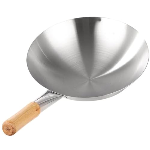PAUL SONS Hospitality Stainless Steel Light Weight Kitchen Cooking Wok with Wood Handle for Frying Pots Long Handle for Restaurants Size: 11.5INCH (Silver, Pack of 1Pc) - Image 1