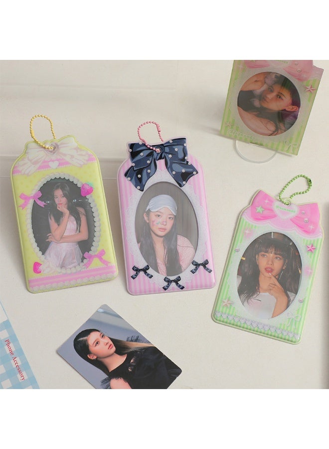 NIBEMINENT 1 - Piece Bow PVC Kpop Photo Card Holder Pendant Key Chain ID Badge Holder ID Card Holder Photo Card Protector for School ID Office ID Access Card for Women Girls - Image 2