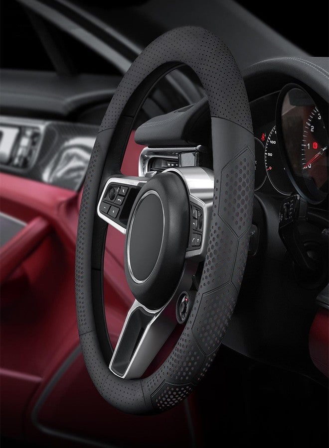 Yangday Leather Steering Wheel Cover for Chevy Silverado 1500 2500 3500, 14.5-15 inches Car Steering Wheel Cover with Non-Slip Breathable (Black) - Image 2