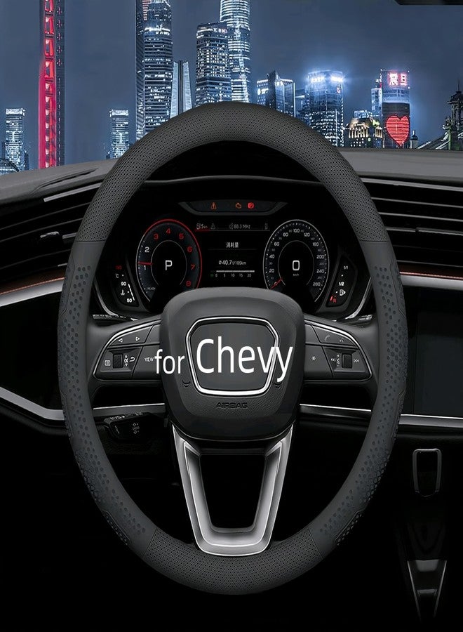 Yangday Leather Steering Wheel Cover for Chevy Silverado 1500 2500 3500, 14.5-15 inches Car Steering Wheel Cover with Non-Slip Breathable (Black) - Image 1