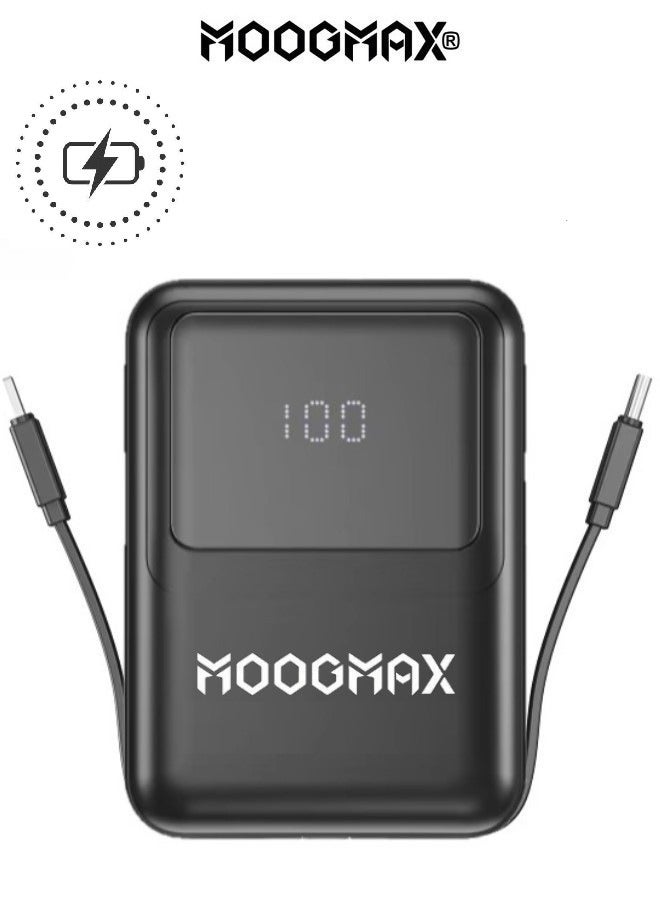 MOOGMAX 10000mAh Wireless Power Bank. Ultra compact portable power bank wireless built-in cables (Type C & USB). Power bank with MagSafe wireless charging. Magnetic powerbank with 22.5W wired charging. Portable battery with digital display. Wireless charger for iPhone, Samsung, Huawei, Xiaomi, and more. - Image 1