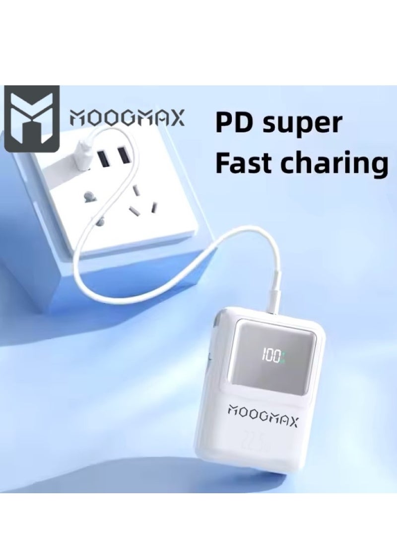10000mAh Wireless Power Bank 22.5W & 15W Wireless Charging, Ultra-Small ATM Card Size Portable Charger, with a Digital Display. power bank fast charging Type-C Port and Built-in (Lightning Cable & Type-C Cable). Black