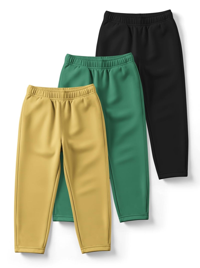 HELLCAT Trendy Solid Cotton Blend Regular Fit Track Pant for Boys - Pack of 3 Yellow/Green/Black 5-6 Years - Image 2