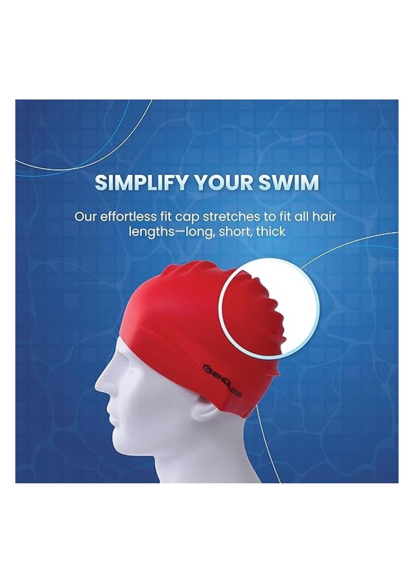 ENDLESS  Comfortable Silicon Swimming Cap with Ergonomic Ear Pockets | Fully Elastic Waterproof Cap for Long and Short Hair with Thicker Edge | For Women and Men  - Image 3