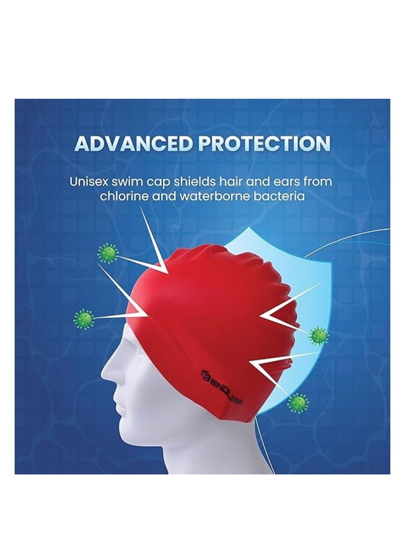 ENDLESS  Comfortable Silicon Swimming Cap with Ergonomic Ear Pockets | Fully Elastic Waterproof Cap for Long and Short Hair with Thicker Edge | For Women and Men  - Image 4