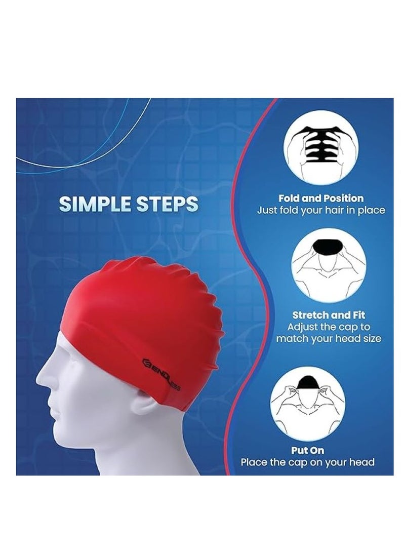 ENDLESS  Comfortable Silicon Swimming Cap with Ergonomic Ear Pockets | Fully Elastic Waterproof Cap for Long and Short Hair with Thicker Edge | For Women and Men  - Image 5