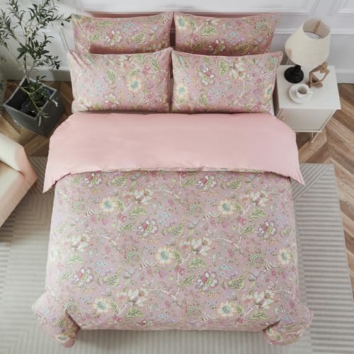 URBONUR King Duvet Cover Set Soft 100% Cotton Floral Bedding Sets Blush Pink Wildflower Comforter Cover, Button Closure and Corner Ties (3Pcs, Vintage Floral, King) - Image 3