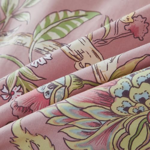 URBONUR King Duvet Cover Set Soft 100% Cotton Floral Bedding Sets Blush Pink Wildflower Comforter Cover, Button Closure and Corner Ties (3Pcs, Vintage Floral, King) - Image 5