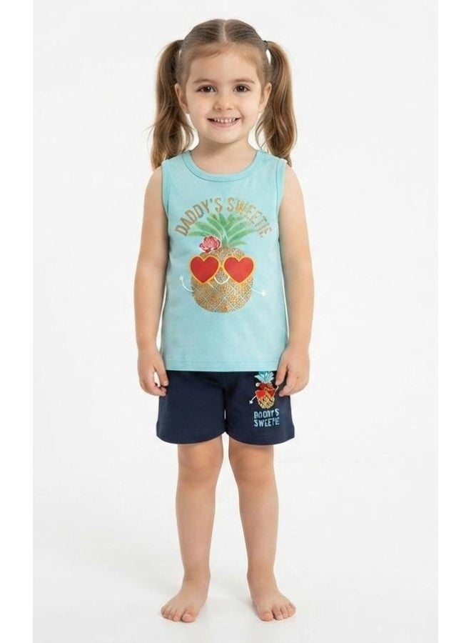Girls' Summer Pajama Set with Pineapple Print Top & Shorts-Zercon