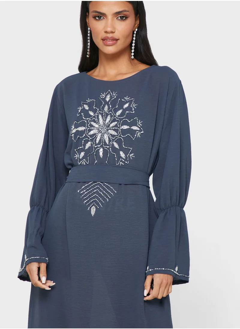 hayas closet Embellished Belted Jalabiya
