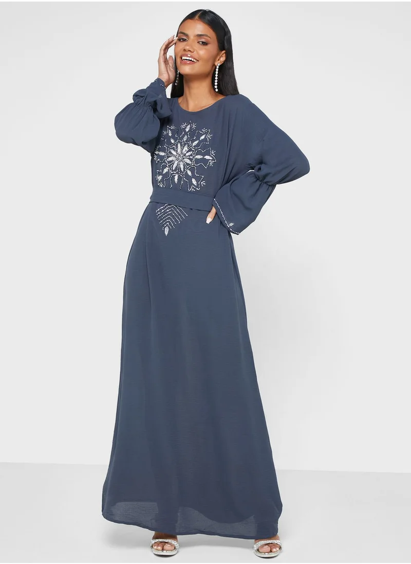 hayas closet Embellished Belted Jalabiya