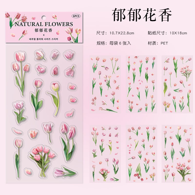 Retro Tulip Stickers for Journal Decoration Lush floral fragrance 