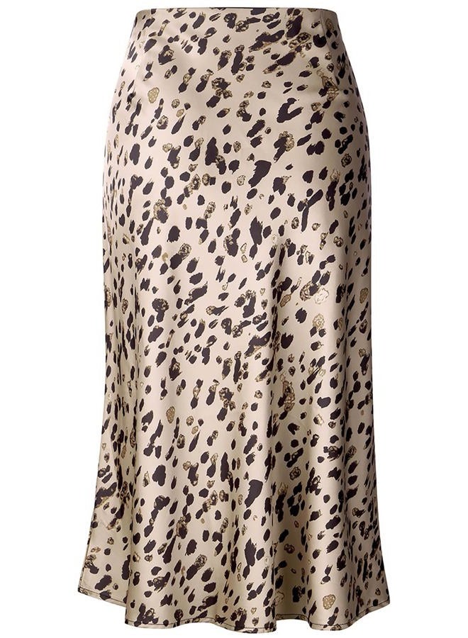 Keasmto Leopard Skirt for Women Midi Length High Waist Silk Satin Elasticized Cheetah A Line Summer Casual Ladies Skirts Leopard-02 XL - Image 2