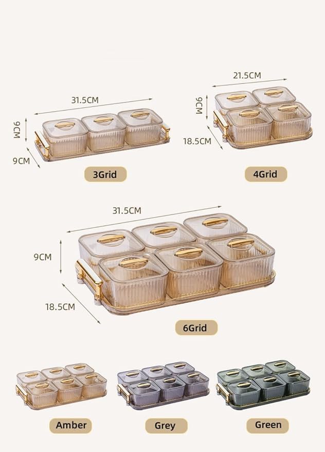 GNOLY Elegant Glass Snack Storage Box With Golden Handle - 4 Compartments For Nuts, Candy, Dried Fruits, Party & Home Use - Image 2