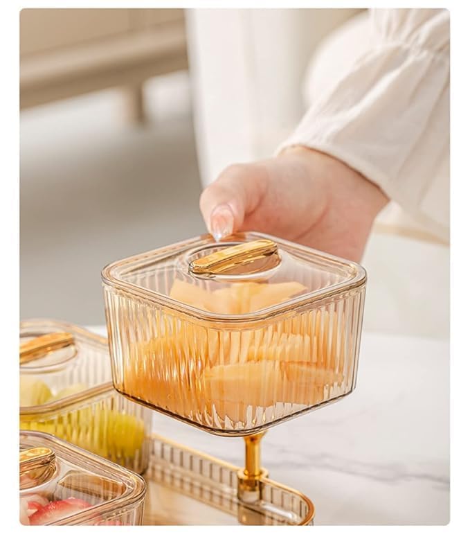 GNOLY Elegant Glass Snack Storage Box With Golden Handle - 4 Compartments For Nuts, Candy, Dried Fruits, Party & Home Use - Image 5
