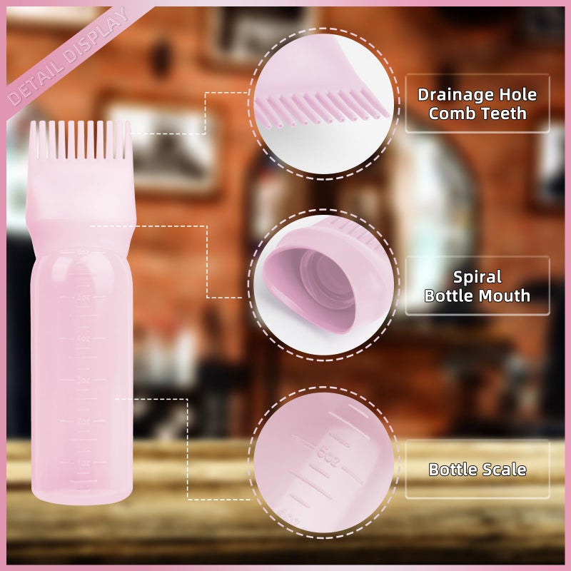 BLAAROOM 2Pack Root Comb Applicator Bottle - 6 Oz Hair Oil Applicator, Dye Bottle Tools with Oil Dispenser & Root Comb Brush - Pink - Image 3