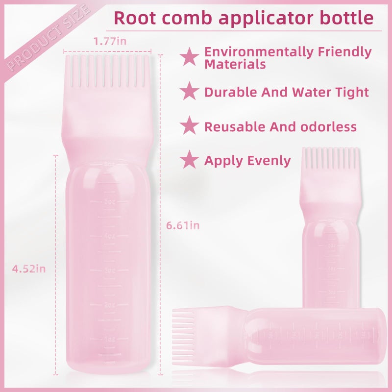 BLAAROOM 2Pack Root Comb Applicator Bottle - 6 Oz Hair Oil Applicator, Dye Bottle Tools with Oil Dispenser & Root Comb Brush - Pink - Image 2