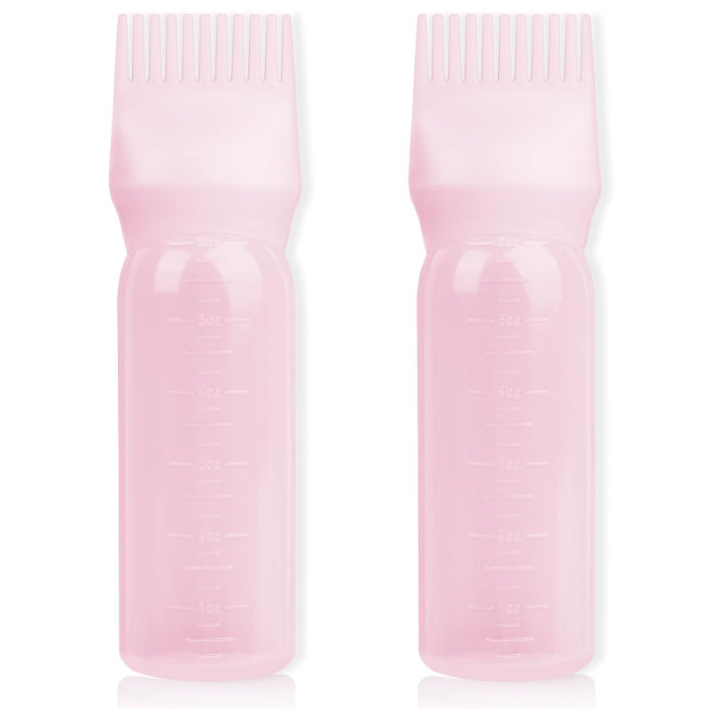 BLAAROOM 2Pack Root Comb Applicator Bottle - 6 Oz Hair Oil Applicator, Dye Bottle Tools with Oil Dispenser & Root Comb Brush - Pink - Image 1