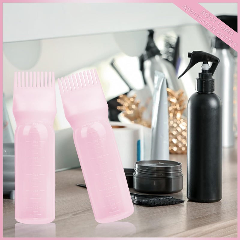 BLAAROOM 2Pack Root Comb Applicator Bottle - 6 Oz Hair Oil Applicator, Dye Bottle Tools with Oil Dispenser & Root Comb Brush - Pink - Image 4