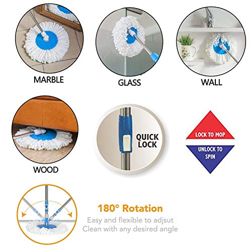 Whitecloud Transforming Homes® 360 Spin Mop Stick with 1 Microfiber Head (Color Blue) - Image 5