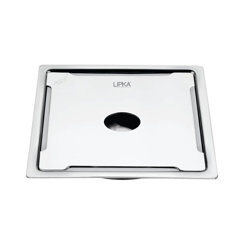 LIPKA Beta Deluxe Square Flat Cut Floor DrainPremium Stainless Steel 6 x 6 Incheswith Hole - Image 1