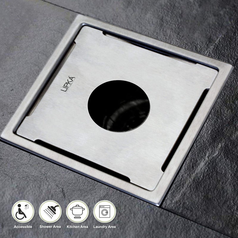 LIPKA Beta Deluxe Square Flat Cut Floor DrainPremium Stainless Steel 6 x 6 Incheswith Hole - Image 3