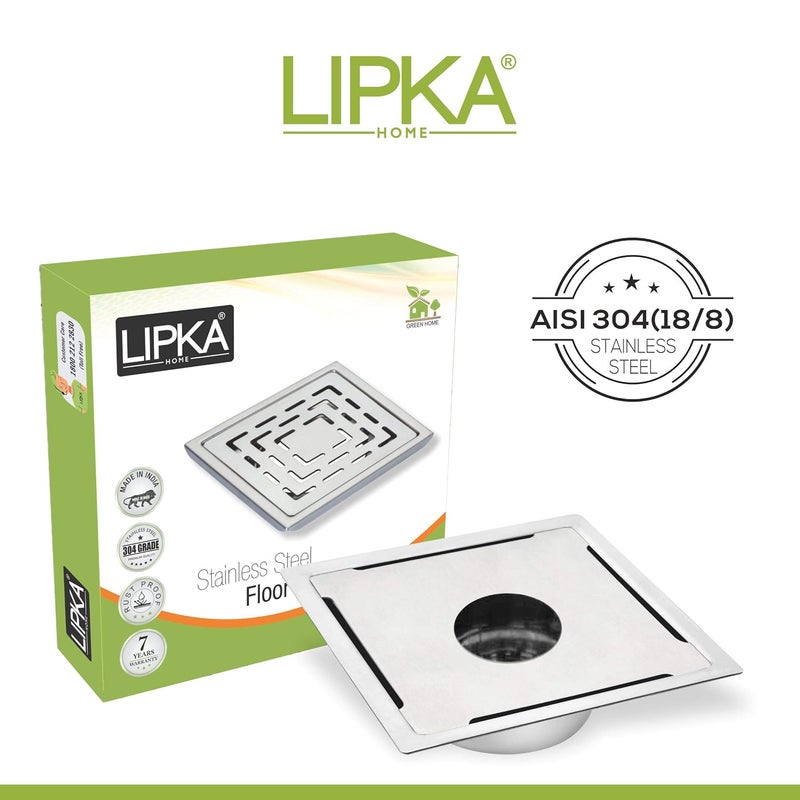 LIPKA Beta Deluxe Square Flat Cut Floor DrainPremium Stainless Steel 6 x 6 Incheswith Hole - Image 5