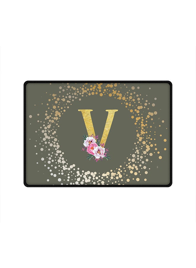 Stylizedd Designer Gaming Mouse Pad Anti-Skid Mousepad Large Keyboard Mouse Pad Desk Mat Custom Monogram Initial Letter Floral Pattern Alphabet - V(Olive Green) - Image 1