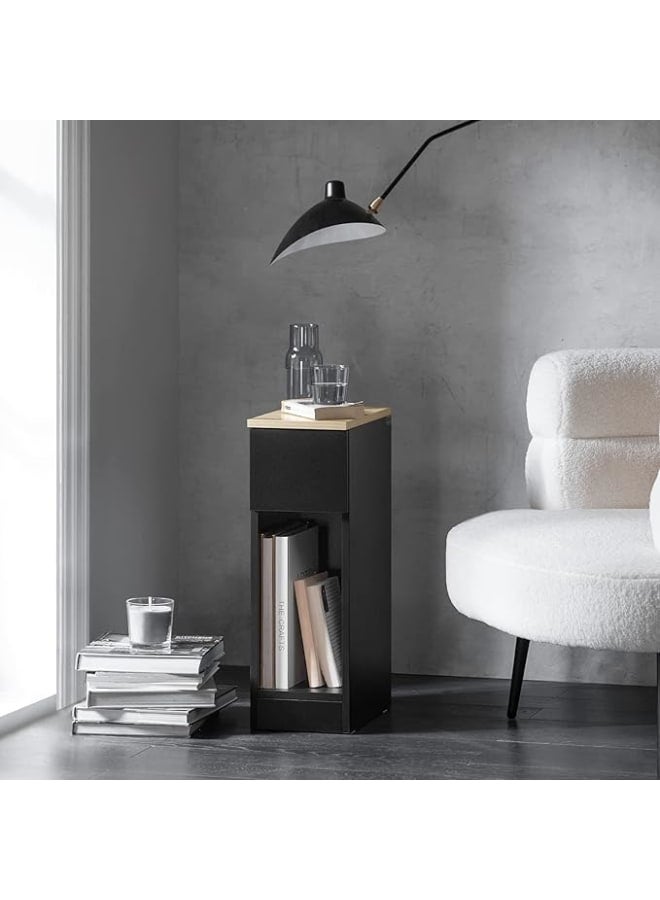 MODERN HOME Side Table Bedside Nightstand with 1 Drawer for Bedroom or Living Room – Wood – Soft Finish –60x20x33cm - Black – 1pc - Image 2