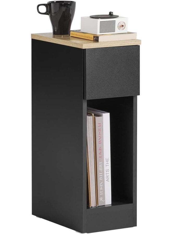 MODERN HOME Side Table Bedside Nightstand with 1 Drawer for Bedroom or Living Room – Wood – Soft Finish –60x20x33cm - Black – 1pc - Image 1