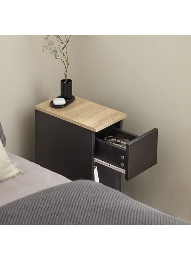 MODERN HOME Side Table Bedside Nightstand with 1 Drawer for Bedroom or Living Room – Wood – Soft Finish –60x20x33cm - Black – 1pc - Image 5