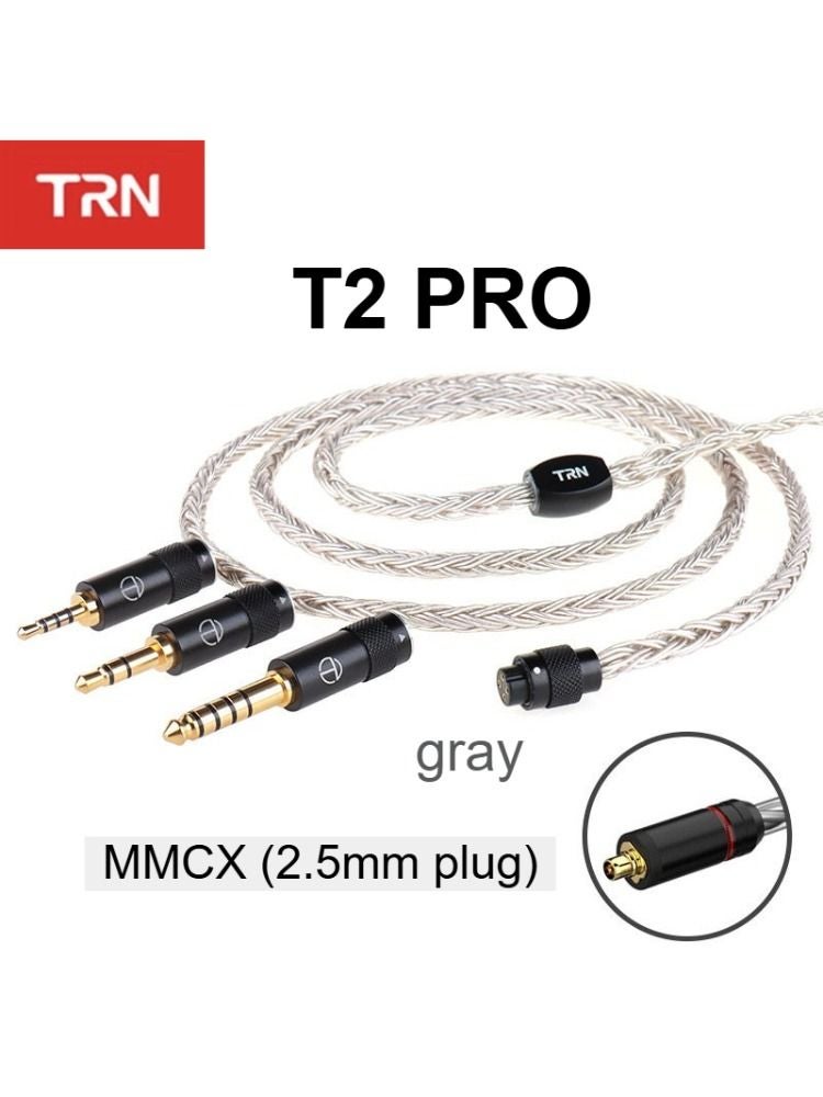 TRN T2 Pro Earphone Cable, 2.5mm Plug, Mmcx, Gray - Image 1