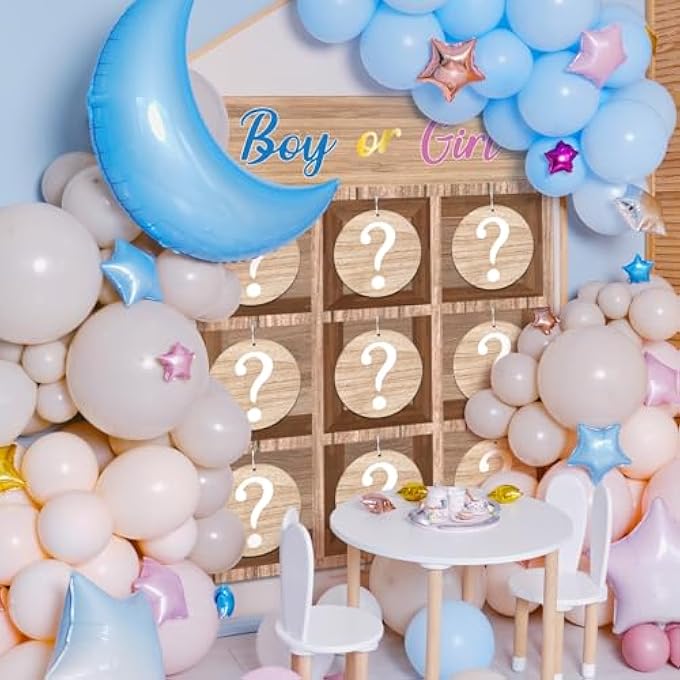 OurWarm Gender Reveal Games Tic Tac Toe Gender Reveal Game with 10 Bear Chips Rustic Gender Reveal Ideas for He or She Gender Reveal Tic Tac Toe Board for Boy and Girl Party Decorations Backdrop - Image 5