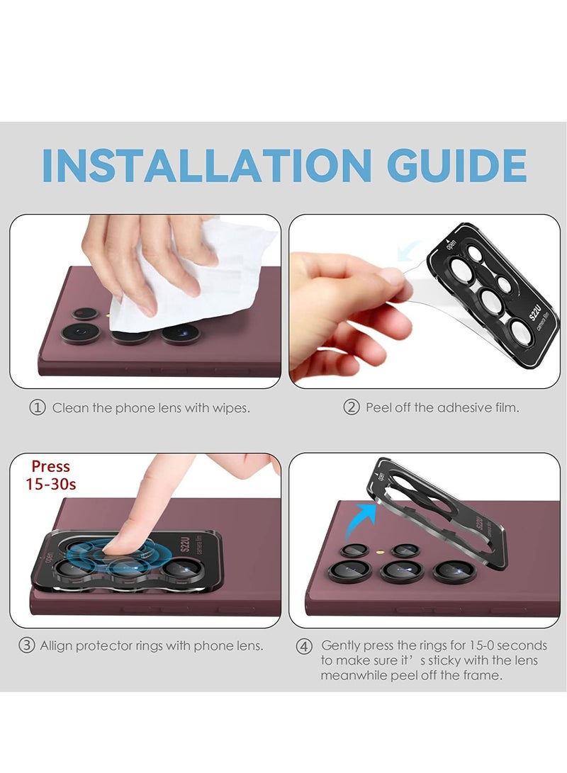 ELTRAZONE Samsung Galaxy S22 Ultra Camera Lens Protector [3+2], Anti Scratch HD Tempered Glass Back Camera Protective Film Ring Cover, Black - Image 5