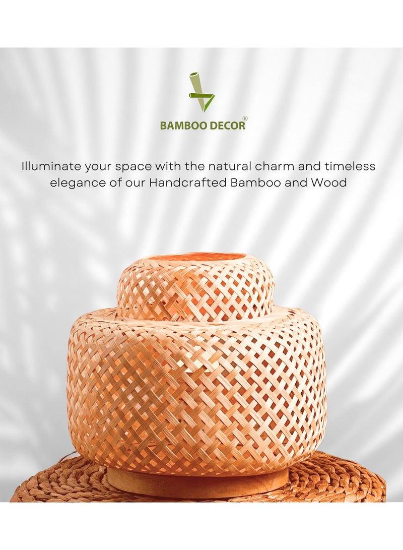 Bamboo Decor | Handmade Table Lamp Natural Color Rattan And Wood Suitable For Livingroom Bedroom Office Restaurant - Image 2
