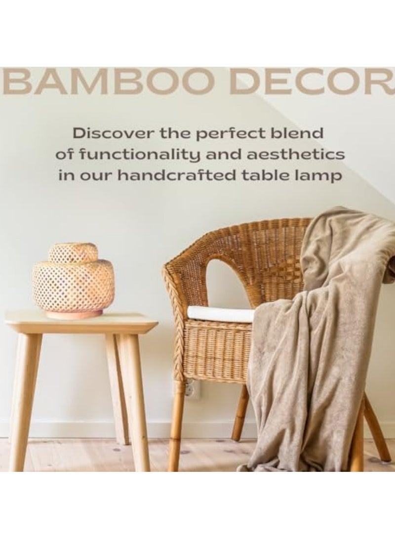 Bamboo Decor | Handmade Table Lamp Natural Color Rattan And Wood Suitable For Livingroom Bedroom Office Restaurant - Image 3