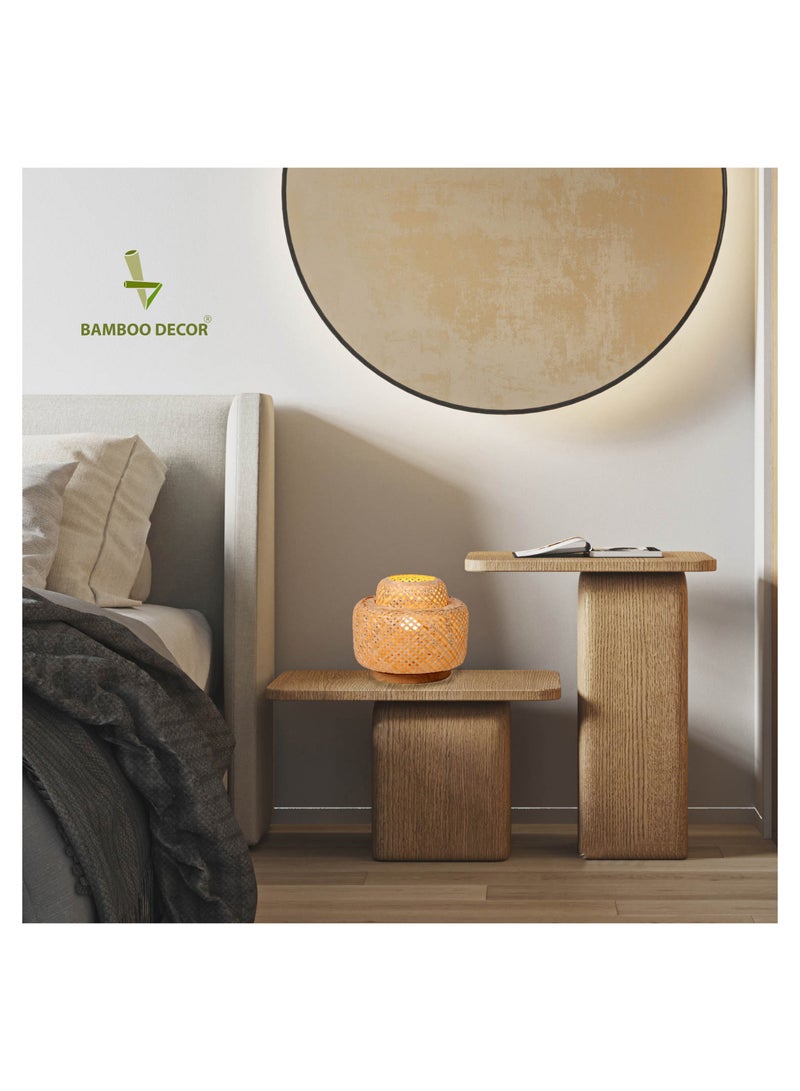 Bamboo Decor | Handmade Table Lamp Natural Color Rattan And Wood Suitable For Livingroom Bedroom Office Restaurant - Image 4
