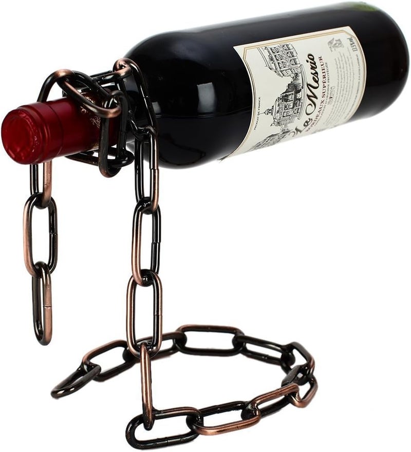 Fantasee Suspending Chain Wine Holder Stainless Steel Magic Wine Rack Wine Bottle Holder Novelty Gift for Kitchen Home Decoration Bronze - Image 1