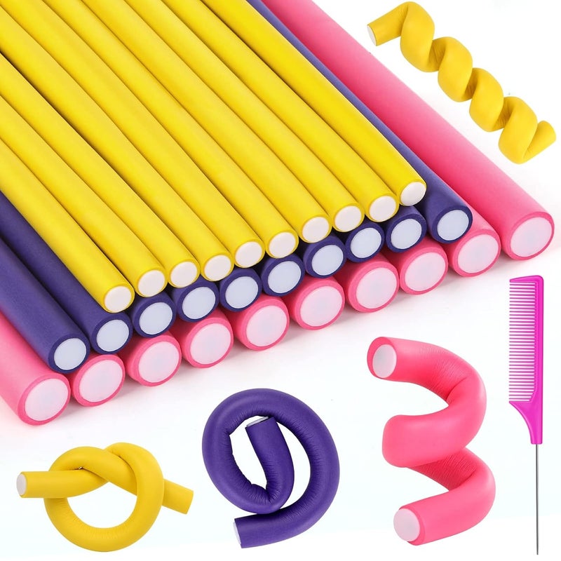 30Pcs 945 Flexible Curling Rods No Heat Hair Rollers Curlers with 3 Sizes Foam Curlers Hair Rods for Short and Long Hair