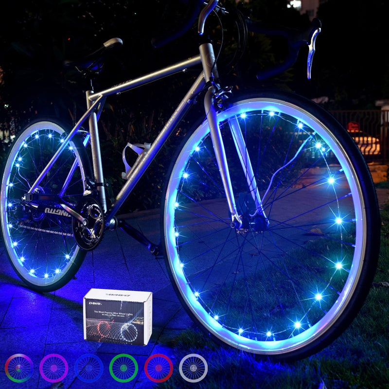 DAWAY A01 LED Bike Wheel Lights (2 Tires, Blue) - Bright Bicycle Spoke Lights, 2 Modes, Waterproof Safety Bike Tire Lights, Fun Night Riding Accessories, with Batteries for Kids & Adults - Image 1