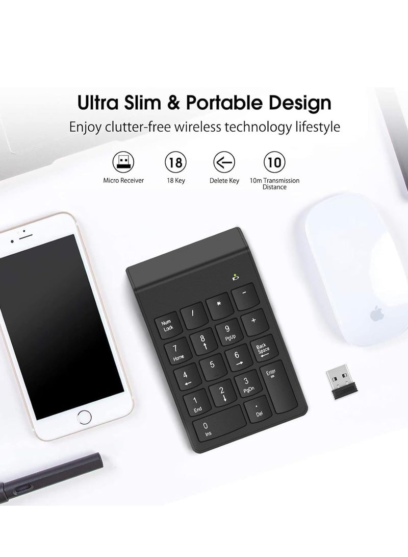 Wireless Number Pad, Numeric Keypad Numpad Keyboard 10 Key USB Keypad  Desktop Computer Laptops Accessories Compatible Chromebook Notebook EliteBook MateBook etc,Black.