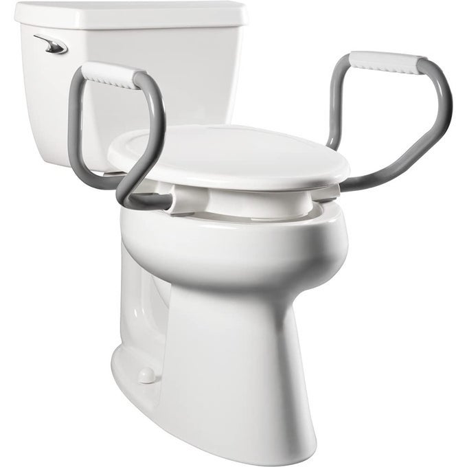 ASSURANCE 3 RAISED TOILET SEAT WITH HANDLES MADE IN USA CLEAN SHIELD GUARD SECURE HINGES ELONGATED WHITE
