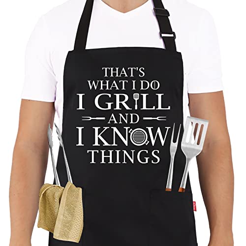 ALIPOBO Funny Grilling Aprons for Men - BBQ Cooking Apron with 2 Pockets, Adjustable Neck Strap and 40" Long Ties - That's What I Do I Grill and I Know Things - Image 1