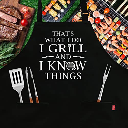 ALIPOBO Funny Grilling Aprons for Men - BBQ Cooking Apron with 2 Pockets, Adjustable Neck Strap and 40" Long Ties - That's What I Do I Grill and I Know Things - Image 2